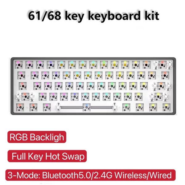 DK61/68 Ключ 60% DIY Механическая клавиатура Bluetooth5.0/2,4G Беспроводная/проводная трехмодовая RGB Полный ключ Совместимый с 3/5PIN