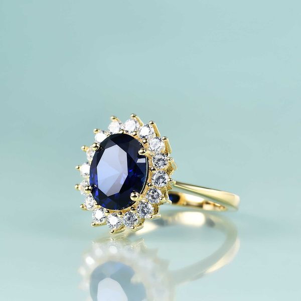 Solitärring Gem's Beauty Prinzessin Diana inspirierter Statement-Verlobungsring 14K Gold gefüllter Sterlingsilber-Laborblauer Saphir-Geburtsstein-Ring Z0313