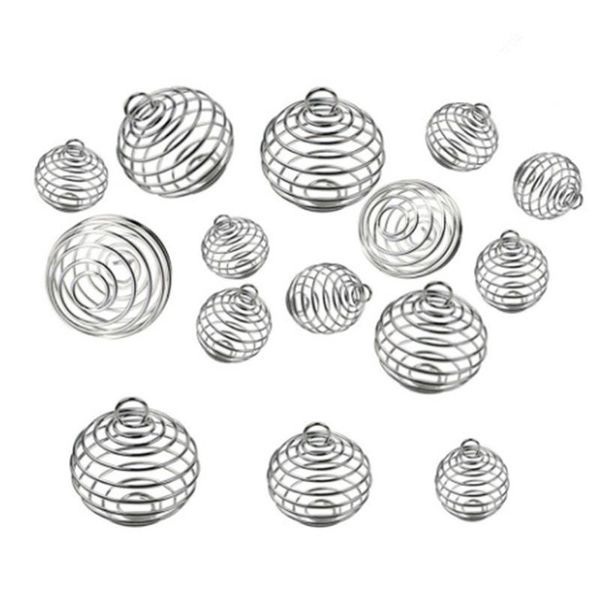 Collane a ciondolo 30pcs/set in argento placcato in lega rotonda perle a spirale gabbie componenti di moda ciondoli ciondoli fai -da -te che producono collana