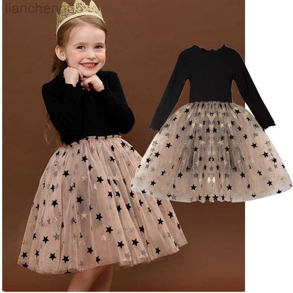 Abiti da ragazza Neonate Abito a maniche lunghe Paillettes Star Party Princess Dress Abbigliamento casual per bambini Abbigliamento quotidiano invernale Vestido Infantil W0314