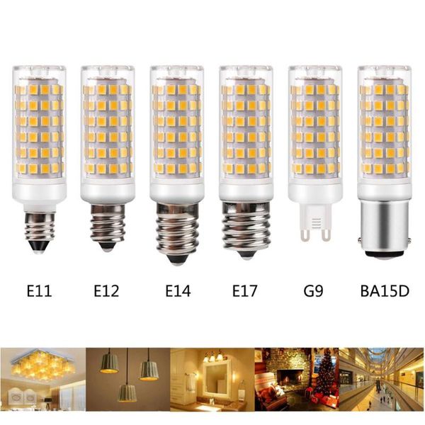 Lâmpadas LED Lâmpada G9 E11 E12 E14 E17 BA15D 9W DC 110V 220V 2835 Cerâmica Dimmable Exclusiva Substituir Halogênio para ChandelierLED