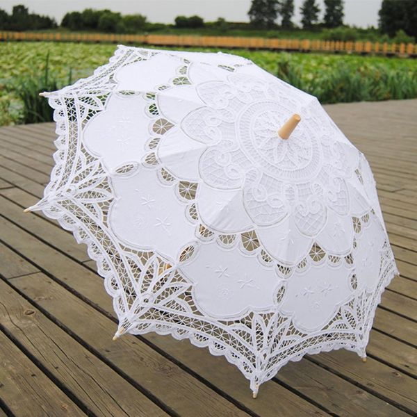 Guarda -chuvas feitas à mão Bridal Battenburg Lace Parasol e Fan Wedding Bride Umbrella 230314