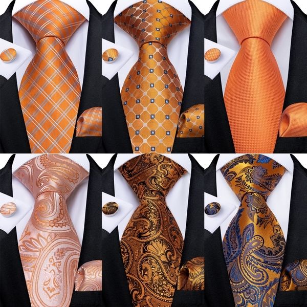 Sear Tie Set Dibangue Orange полосатые сплошные плиты Paisley Plaids Fashion мужской галстук с хэкки -започками шелковые галстуки для мужчин свадебные галстуки 230314