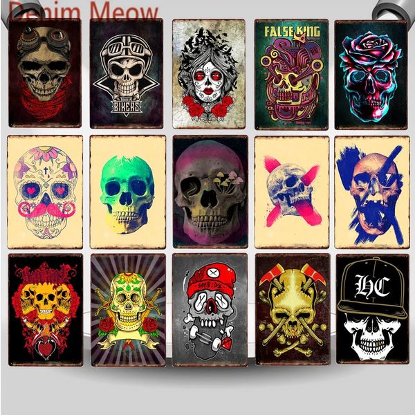 Sugar Skull Metal Tin Sign Sinal mexicano estilo vintage Tattoo Shop Shop Iron Painting Decor Party Home Bar Wall Art Posters 30x20cm W03