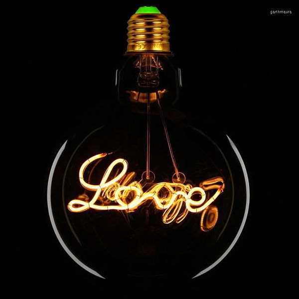 Lampadina a LED retrò G125 Edison con filamento decorativo a forma di AMORE, luce notturna vintage, regalo di San Valentino