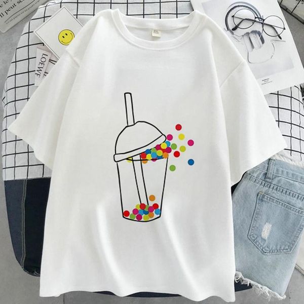 Camisetas femininas leite leite estilo simples mulheres desenho animado impressão branca t-shirts de manga curta
