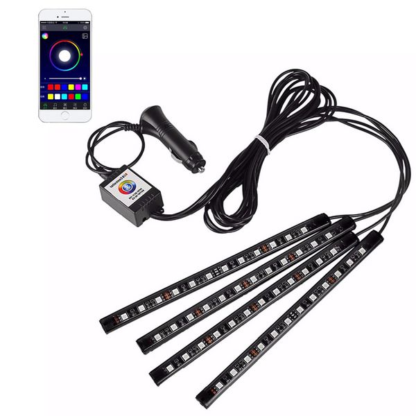 LED de carro tira as luzes interiores de carro inteligente Controle de aplicativo RGB Inside Lights de carro com modo DIY e modo musical LED LUZES CARROS DC 12V Usalight