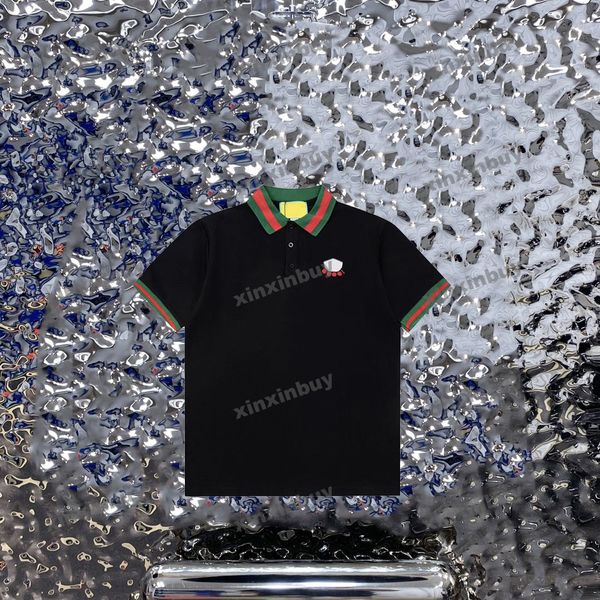 xinxinbuy Männer Designer T-Shirt 23SS Farbe Streifen Kragen Brief Stickerei Kurzarm Baumwolle Frauen Schwarz Weiß Rot S-2XL
