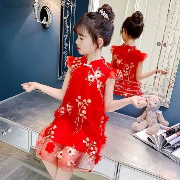 Abiti da ragazza Abito da ragazza per bambini Cheongsam Estate 2022 Abiti da principessa per bambini Abito senza maniche per bambini da 10 a 12 anni W0314