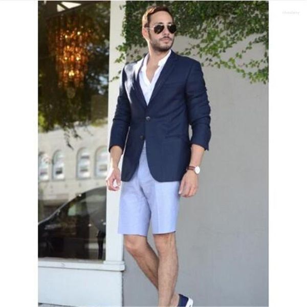 Ternos masculinos Summer Beach Blue Casat With Short Pant Men Terne Prom Terno Vintage Tuxedos de casamento MONS MENS MENOS DIAS