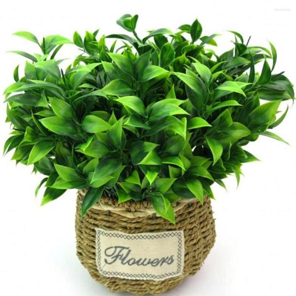 Flores decorativas Buquê de folhas artificiais verdes para arbustos de jardim Decoração de festa de grama falsa Planta planta laranja decoração falsa