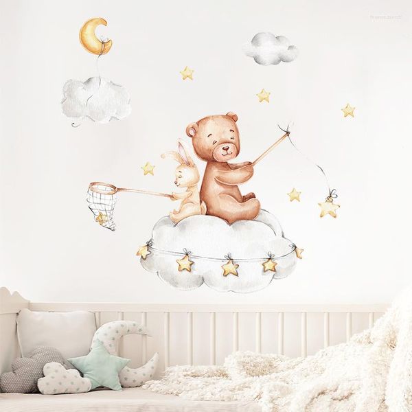 Adesivi murali Orso Stella Luna Per Camerette Cameretta Baby Room Decorazione domestica Adesivo per asilo nido per cartoni animati per bambini
