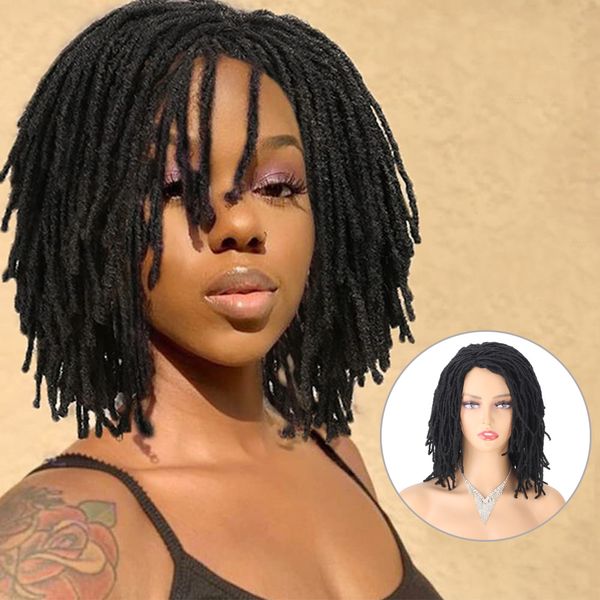 Synthetische Perücken, geflochten, 25,4 cm, kurzes Haar, Bob für Frauen, Schwarz, Blond, Rot, Dreadlock, Göttin, Faux Nu Locs, lockiges Twist, weiblich, 230314