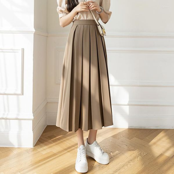 Röcke 2023 Frühling Sommer Frauen Midi Plissee Rock Hohe Taille Schwarz Weiß Khaki Grün Jupe Femme Elegante Büro Dame Chic damen