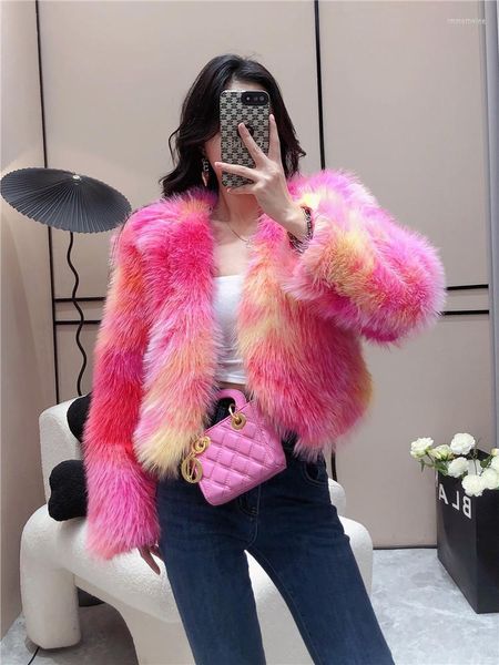 Damen Pelz Damen Süßer bunter Kunstmantel Anutumn Winter High Street Langarm Offener Stich Kurze Fuzzy-Outwear Süße haarige Jacke