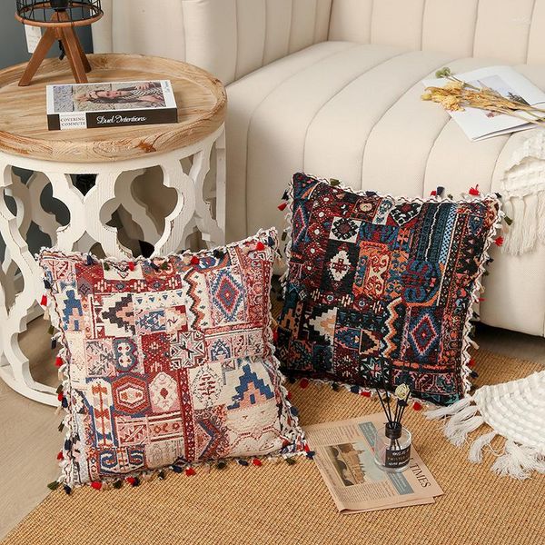 Travesseiro bohemia tamel capa de linho geometria arremesso de travesseiros decoração de casa marrocos sala de decoração de sofá 45 45cm