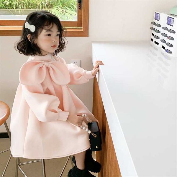 Mädchenkleider Mädchen Winterkleid Langarm Rosa Farbe Einzigartiges Design Prinzessin Kleid mit Schleife Kinder Süßes Kleid Kleidung für Baby Mädchen W0314