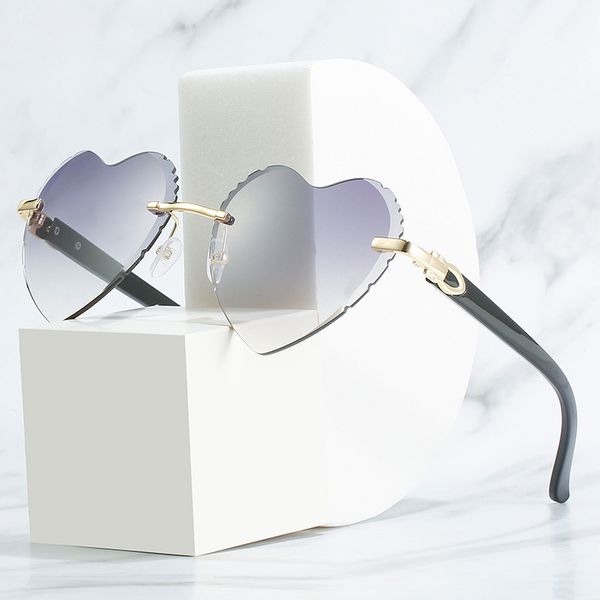 Сердце солнцезащитные очки в форме rimless для женщин мужчины элегантное летнее автомобиль ездит на UV400 солнце