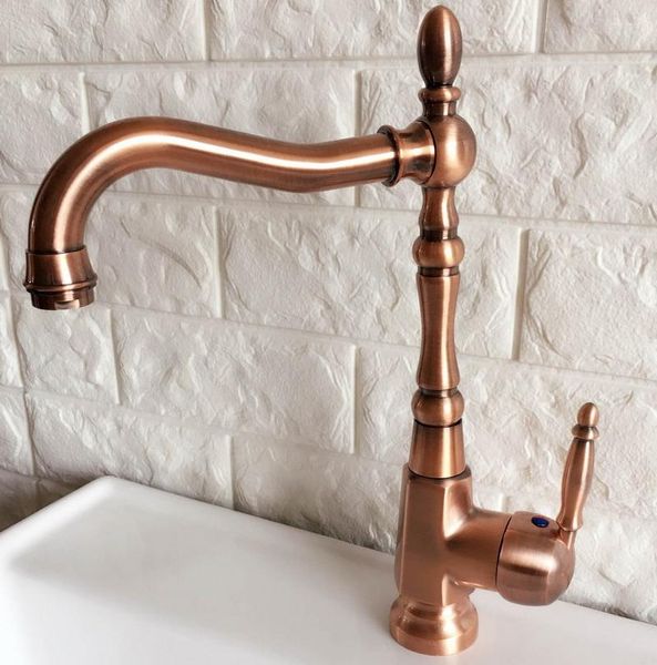 Rubinetti della cucina Beccuccio girevole Rubinetto dell'acqua Rame rosso antico Lavandino con foro singolo Maniglia Rubinetto del bagno Miscelatore lavabo Anf417