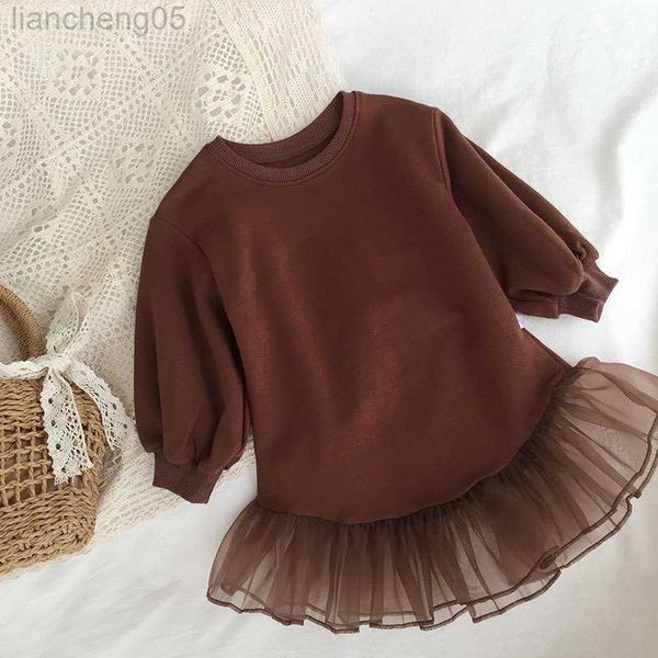 Abiti da ragazza Bambina bambina Abito casual a maniche lunghe con pizzo Unqiue Design Abiti da bambina Abiti per bambini Abbigliamento primavera autunno W0314