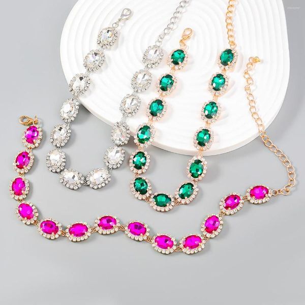 Collana girocollo da donna in cristallo pieno fucsia verde zircone dichiarazione clavicola per gioielli di lusso per la festa nuziale