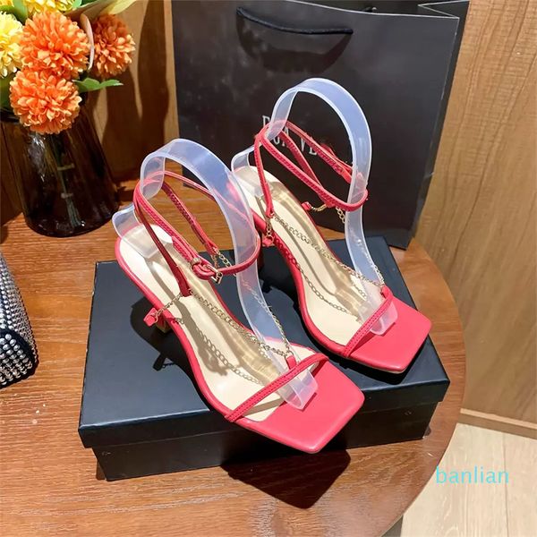 Sandali Donna Stiletto Tacco alto Cinturino incrociato con catena in metallo Regalo lavanda