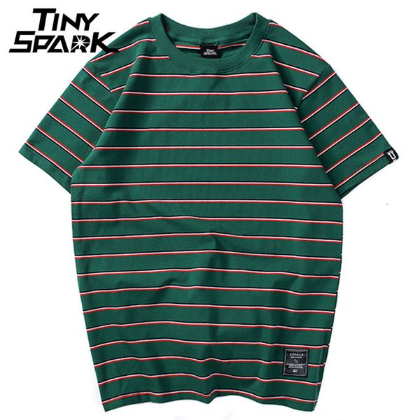 Erkek Tişörtler Harajuku Stripe Tişörtler Erkekler Günlük T-Shirt Kısa Kollu Hip Hop Tshirt Street Giyim Tees Tees Black Beyaz Yeşil 230313