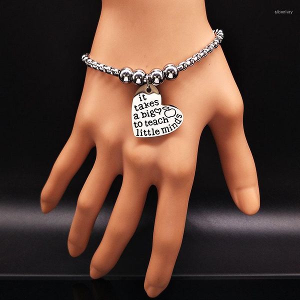 Charm-Armbänder „It Takes A Big To Teach Little Minds“ Edelstahl-Armbänder für Damen, silberfarbenes Armband, Schmuck, Pulseiras B7991S07