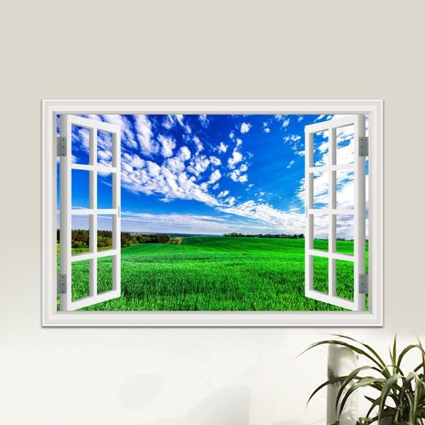 Adesivi murali One Piece Mountain Nature Immagine Prato Paesaggio Adesivo Decalcomania Murale Carta da parati 3D Finestra con vista Decorazioni in PVC