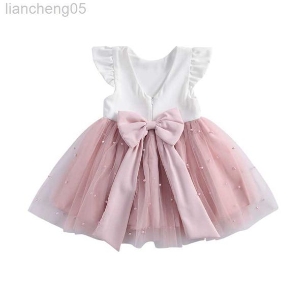 Mädchenkleider Citgeett Sommer Mode Prinzessin Kind Mädchen Kleid Rüschen Ärmel Massives Spitzen Patchwork hinterer Bowknot Tutu Kleid 1-8 Jahre W0314