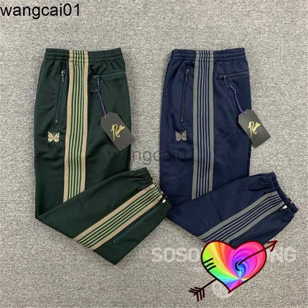 wangcai01 Pantaloni da uomo Leg Zipper Needles Pencil Pants 2022 Uomo Donna 1 1 Pantaloni con aghi di alta qualità Ricamati Butterfly Stripe Pantaloni blu verde 0315H23