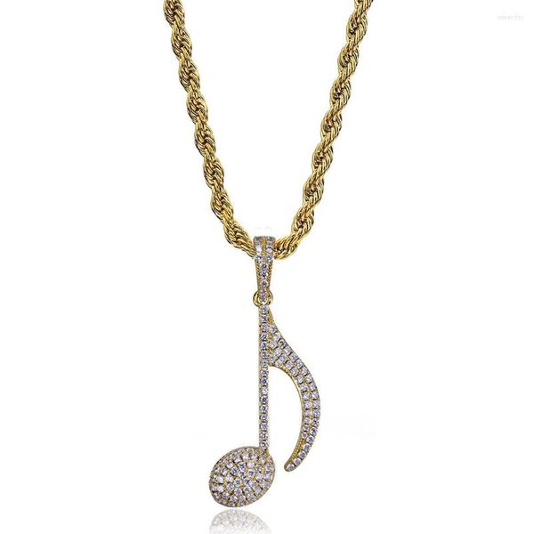 Colares pendentes jóias de hip hop 18K Gold Gold Bated Zirconia simulou Diamond Iced Out Chain Musical Note Colar para homens Charme presentes