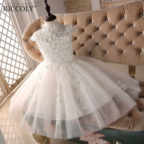 Abiti da ragazza Glizt Bead White Tulle Abiti da prima comunione per ragazze Vestido Daminha Casamento Abito da ballo di lusso Organza Abiti da ragazza di fiori W0314