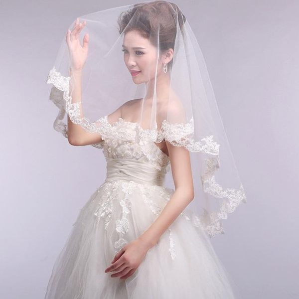 Veli da sposa Fishday 2023 Appliqued Wedding Face Velo Corto 1,5 M Tulle Mariage Vestido De White Accessorie Pour With Comb D30