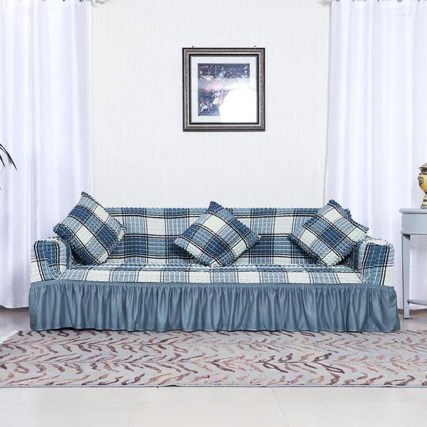 Fodere per sedie Plaid Seersucker Gonna Copridivano elastico per soggiorno Decorazione domestica Fodera Divano ad angolo elasticizzato