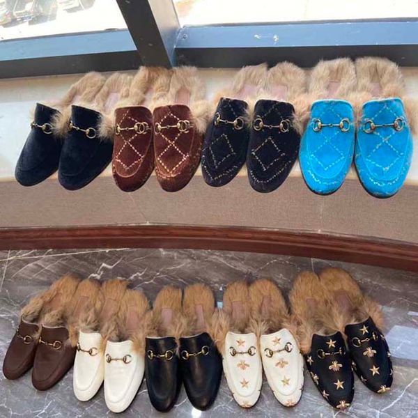 Designer-Keil-Sandale, Plateau-Slide-Slipper, Designer-Luxus-Leder-Schrägfläche mit Plüschfutter, klassisches Blumenmuster