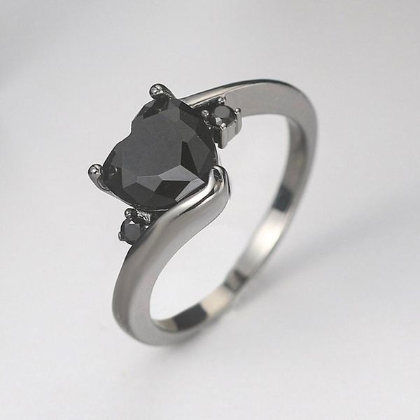 Rings de cluster Vintage Black Gold Heart for Women Goth Crystal Zircon Punk Ring Ring Jóias de noivado de casamento R110cluster R110Cluster