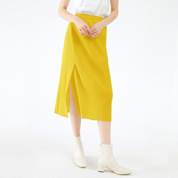 Röcke Miyake Plissee Gerade Rock Split Saum Koreanische Mode Plus Größe Frauen Kausal Ästhetische KleidungRöcke