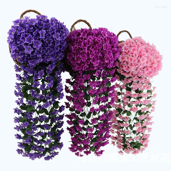 Flores decorativas Violet Violet Artificial Flower Wedding Wedding Valentine's Decoration Simulation Wall Basking Basket Orchid Fake Silk Vine