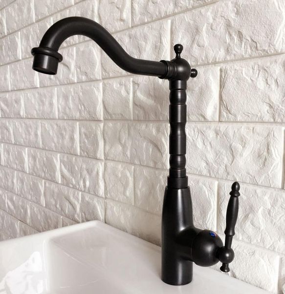 Rubinetti della cucina Beccuccio girevole Rubinetto dell'acqua Lucidato ad olio Bronzo nero Maniglia singola Foro Lavello Rubinetto del bagno Miscelatore lavabo Anf371