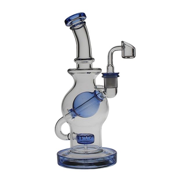 SAML 10 Zoll hohe Ball Dab Rig Wasserpfeifen Recycler Bong Glas Öl Rigs Rauchen Wasserpfeife Klar Blau Innengewinde Größe 14,4 mm PG3019