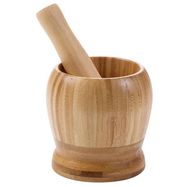 Legno Mulini Mortaio e Pestello di Bambù Guacamole Ciotola Conchiglia Aglio Mortaio Pepe Tritacarne Grinder Chopper Crusher Utensile Da Cucina