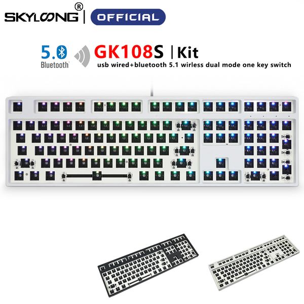 GK108 GK108S 100% Kit de teclado mecânico personalizado de DIY com fio Bluetooth Dual Modo Hot Swappable RGB Kailh Box MX Switch