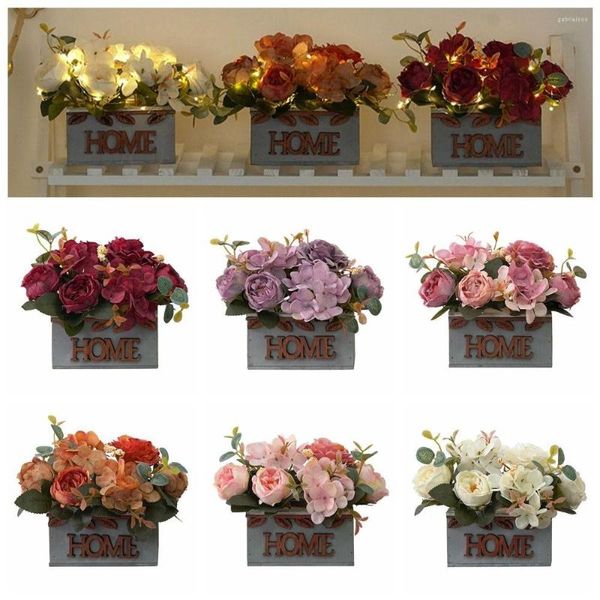 Fiori decorativi Fiore artificiale Bonsai Stile europeo Realistico Ortensia Rosa Floreale in vaso Abbellimento desktop Ornamento regalo regalo