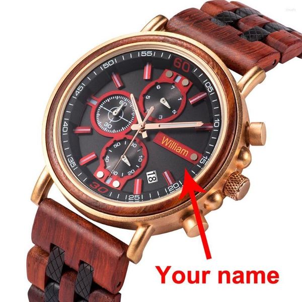 Нарученные часы Bobo Bird Personalized Wood Watch Men Luxury Chronograph Настройка часов годовщины рождественский подарок для него Drop OEM