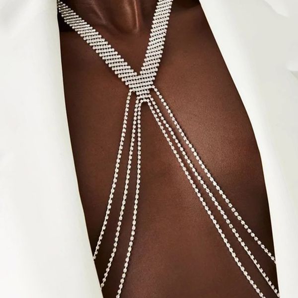 Novo em sexy colar de corpo de corrente no peito sexy para mulheres bling shinestone gemstone ouro prata banhado praia biquíni correntes acessórios de chicote de jóias