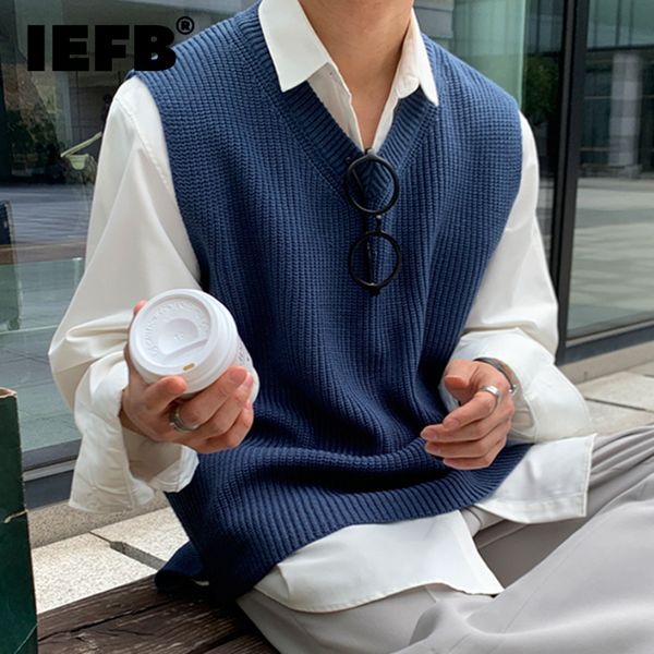 Männer Westen IEFB Koreanische Stil Mode Chic Einfarbig Stricken Pullover Top Herbst 2023 Lose V-ausschnitt Ärmel Männlich 230313