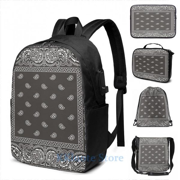 Rucksack mit lustigem Grafikdruck, Bandana – schwarze Auswahl verfügbar, USB-Aufladung, Herren, Schultaschen, Damentasche, Reise-Laptop-Tasche. Rucksack