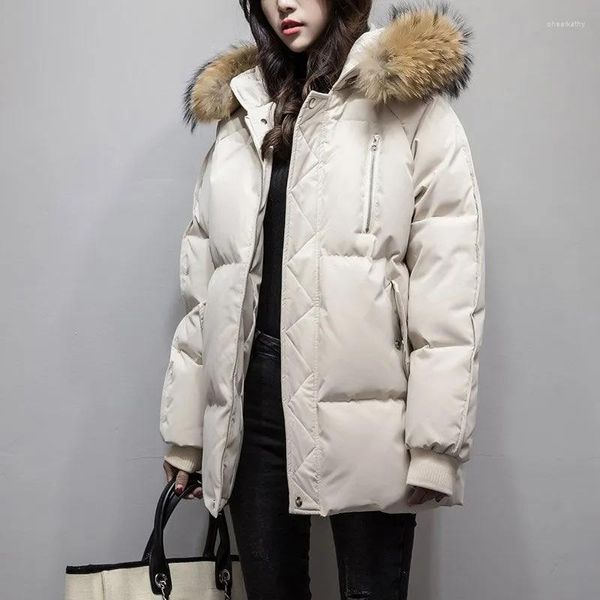 Trench da donna Giacca invernale da donna allentata 2023 Coreano antivento con cappuccio in piumino di cotone Parka Cappotto da donna addensato caldo imbottito di cotone S-3XL