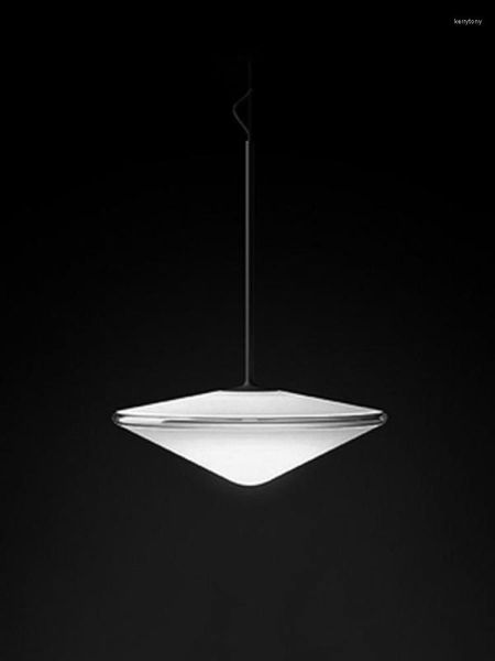 Lampadari a forma di disco volante in vetro bianco semplice Lampadario piccolo Soggiorno Camera da letto Sala da pranzo Ingresso Illuminazione a sospensione hardware a LED